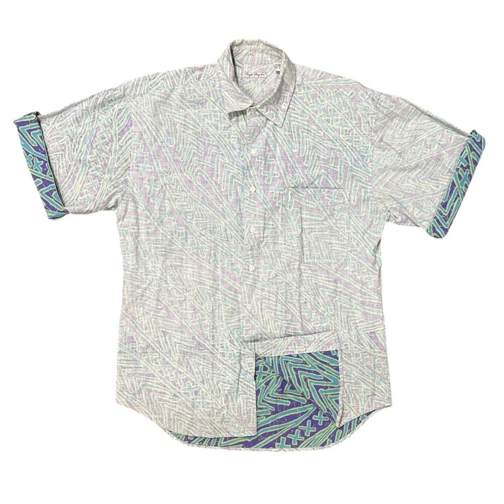 Vintage Bugle Boy Co Button Up Shirt Mens Large Neon Camp 90s Surf Mall Colorful